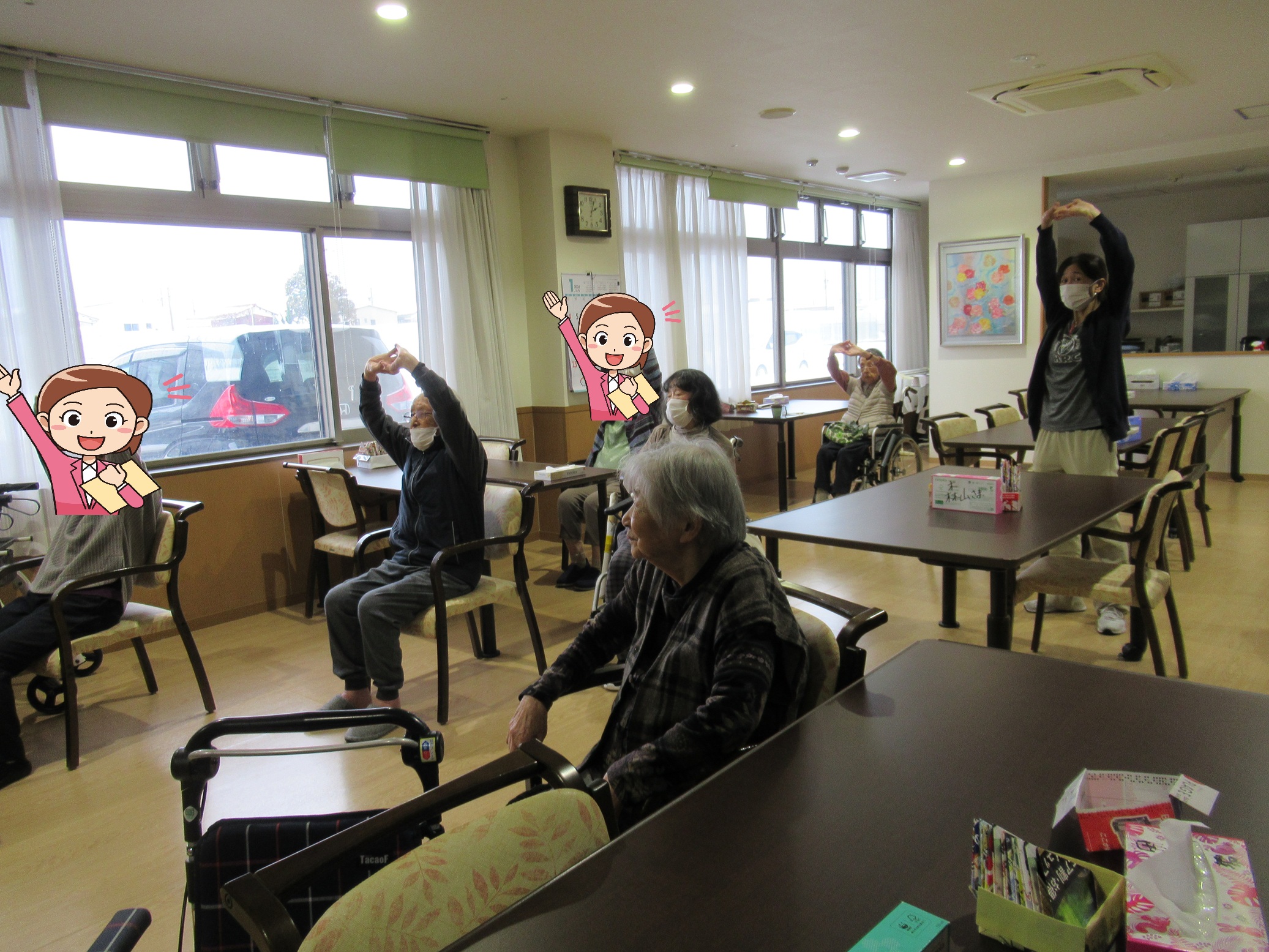 背伸びして姿勢を正してます